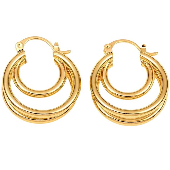 1 Inch 24mm Hoop Gold Tone Pierced Post Earrings - Picture 5 of 5